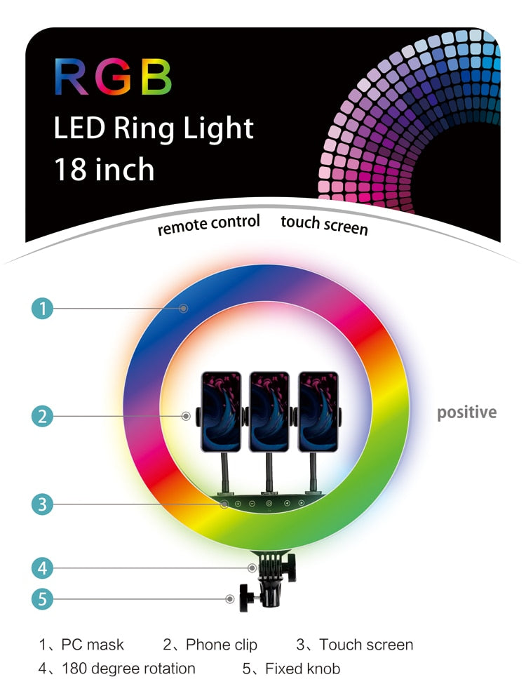 HQ 18 Inch RGB Ring Light tripod LED RingLight Selfie Ring Light HQ 18 Inch RGB Ring Light tripod LED RingLight Selfie Ring Light
